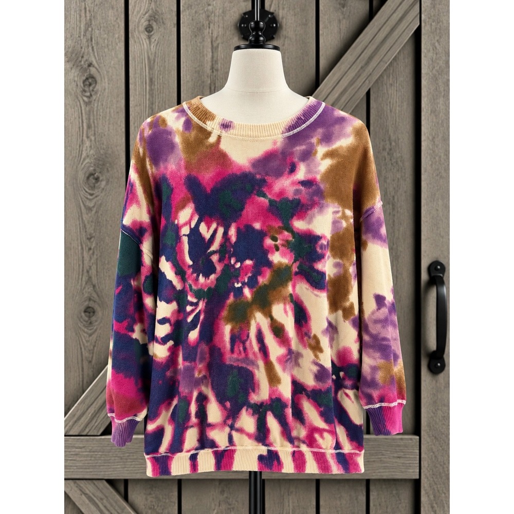 Natural Life Oversized Sweater L/XL Multicolor Tie Dye Boho Cozy Natural Cotton
